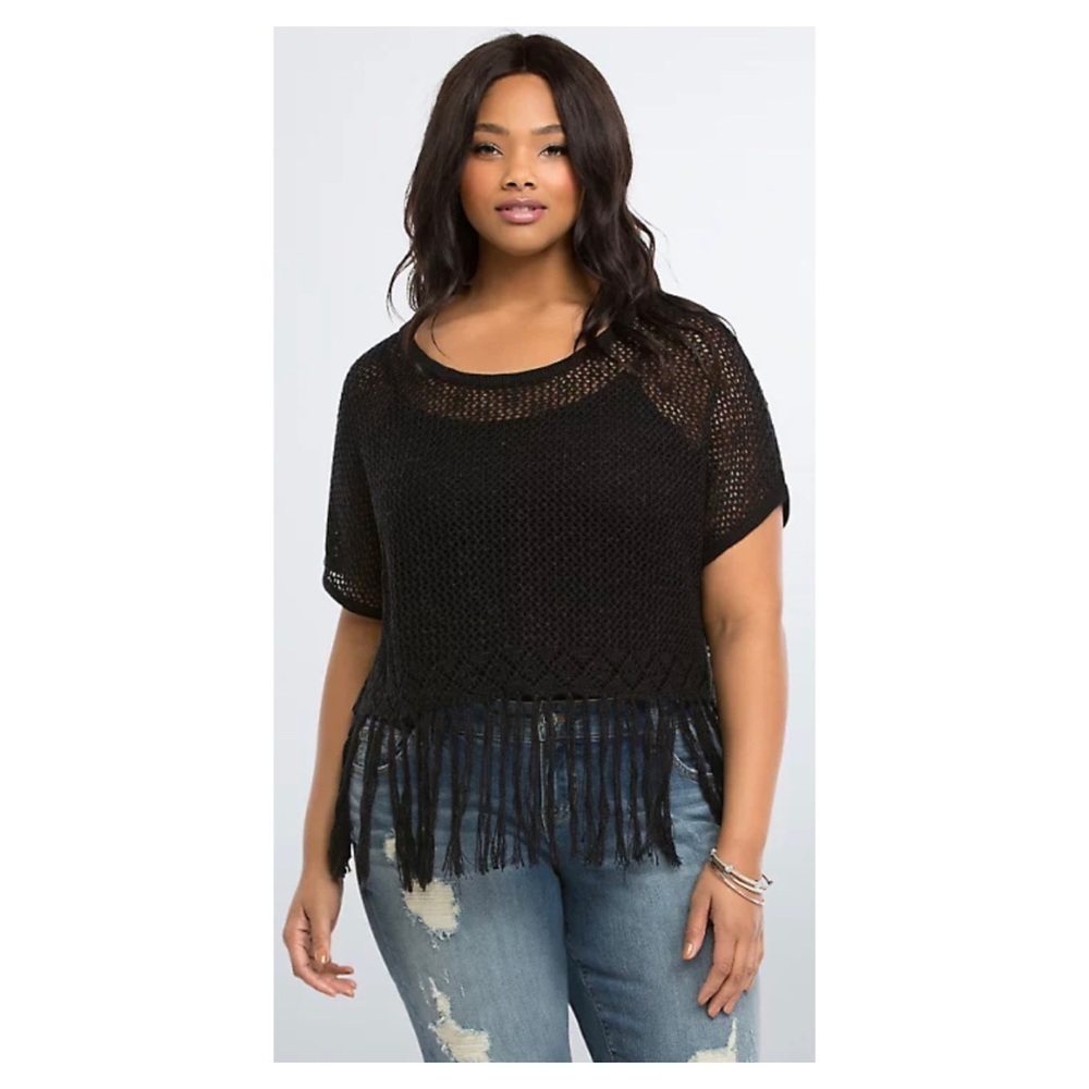 Torrid open stitch fringe crop top